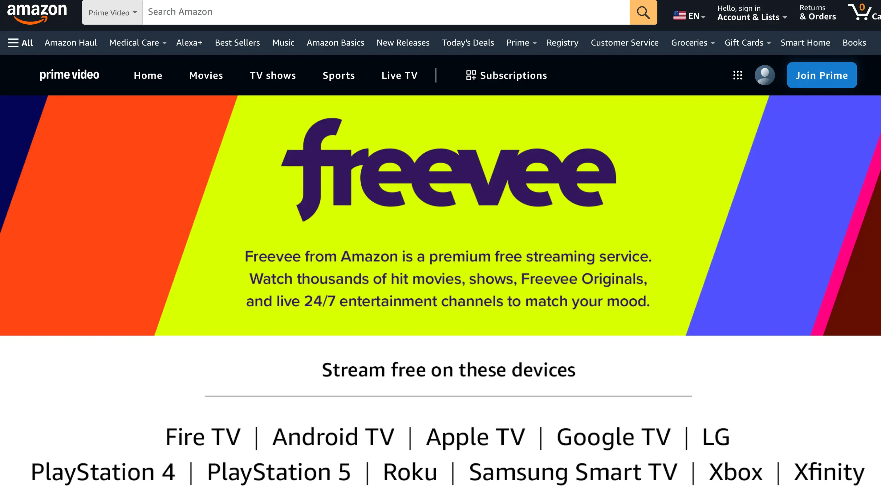 freevee homepage