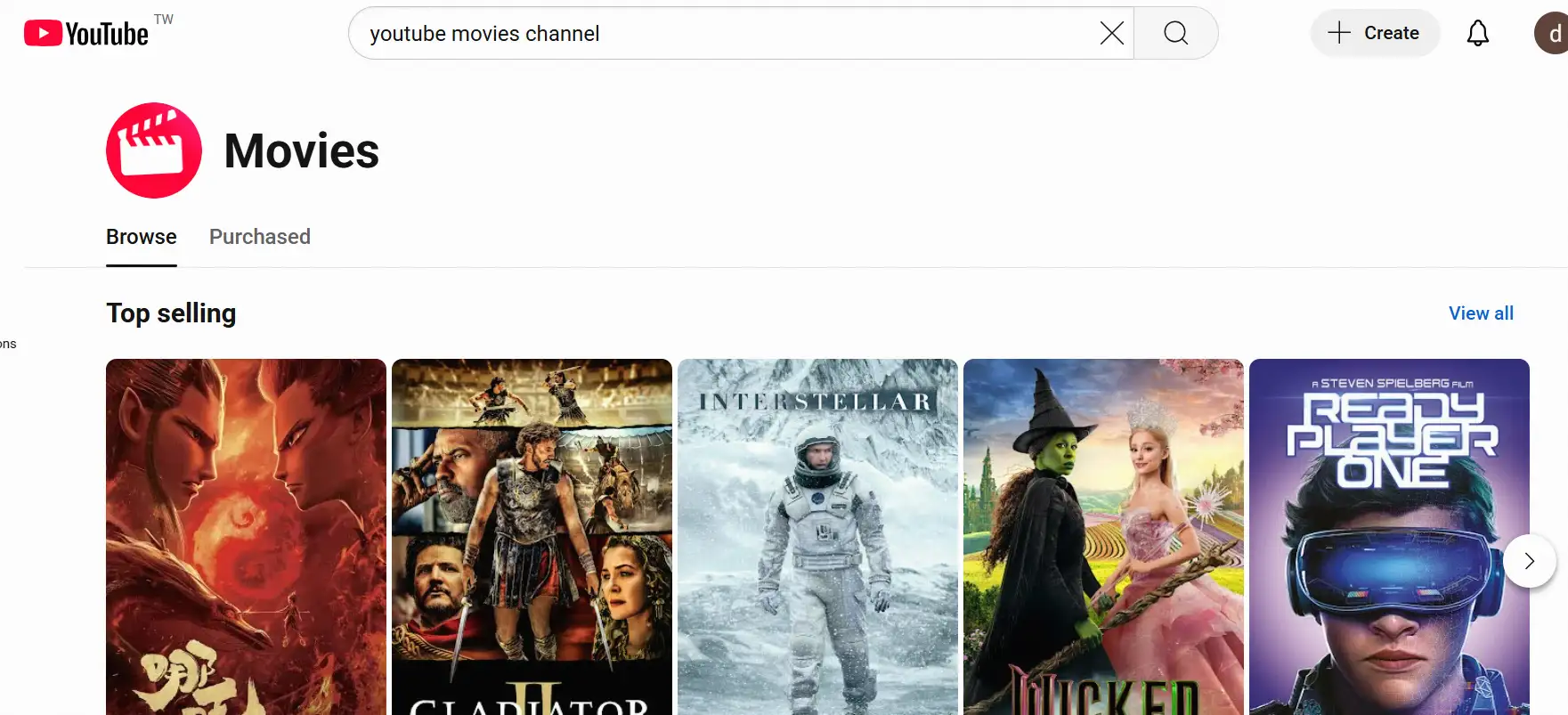 Free movies on YouTube channel