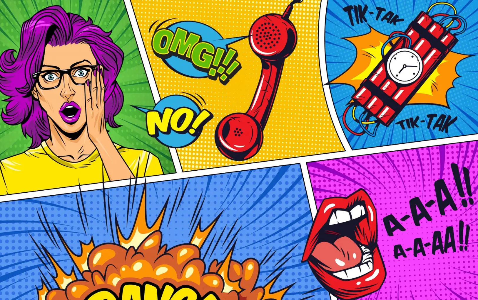 Comic bright strips with explosive rays