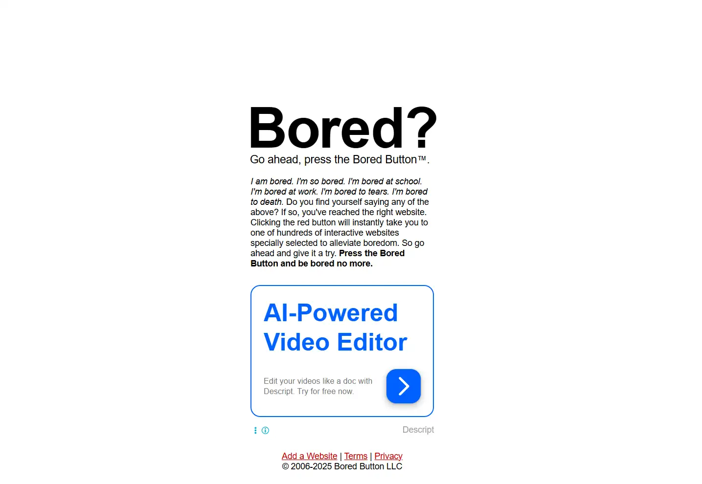 Bored Button's homepage Bored Button's homepage