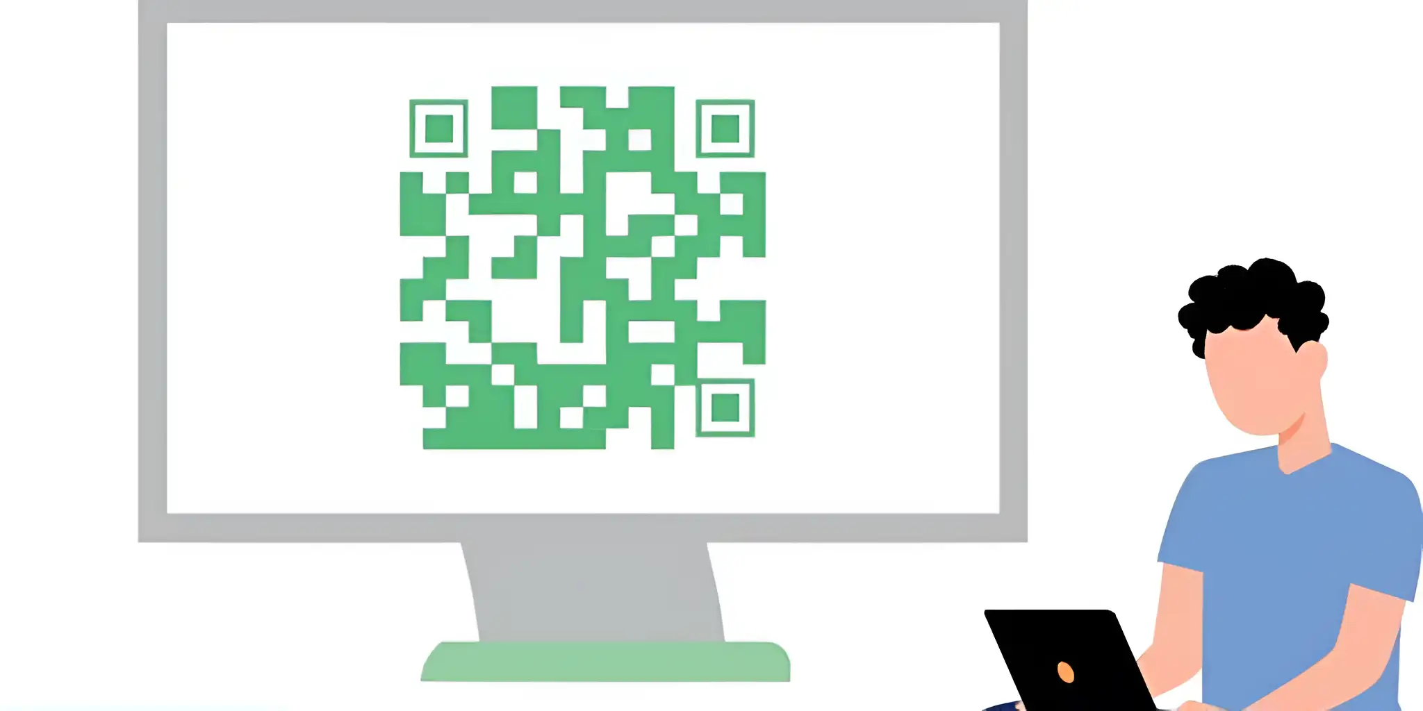 man preventing qr code on web page