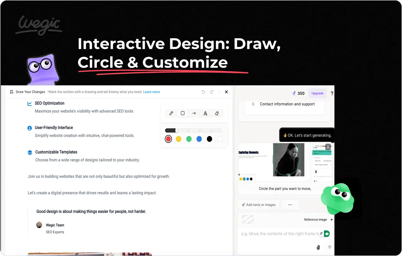 wegic includes an in-built AI design assistant