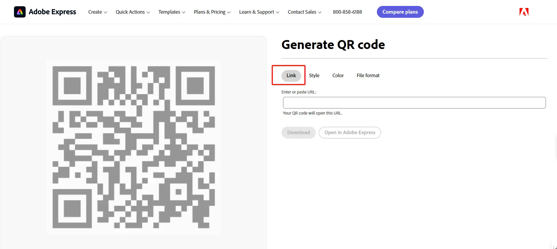 select the url option as the qr code type