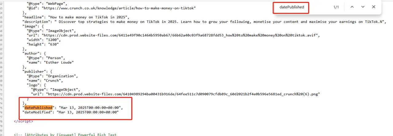 type "data published" time to search time