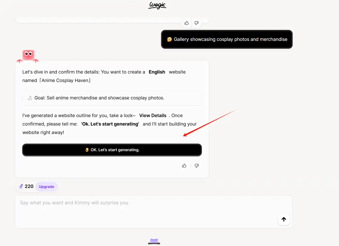 Click to generate a random website you created