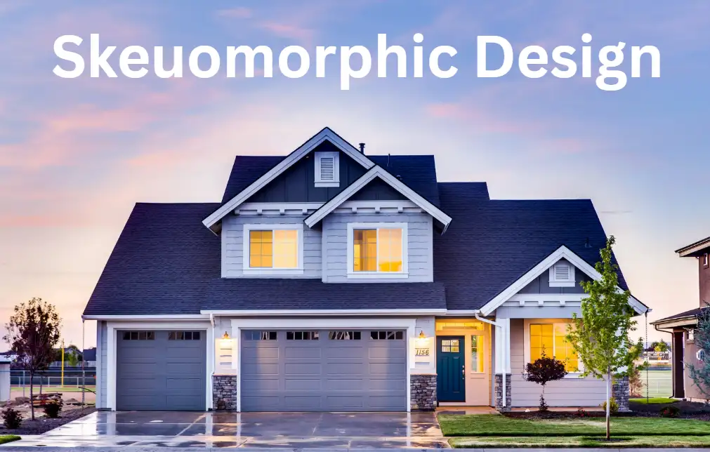 White "Skeuomorphic Design" text against an apartment background White "Skeuomorphic Design" text against an apartment background
