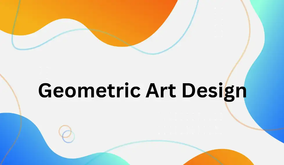 Black "Geometric art design" text against orange and blue colour blocks Black "Geometric art design" text against orange and blue colour blocks