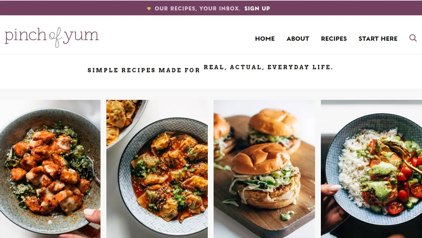 Pinch of Yum's homepage Pinch of Yum's homepage