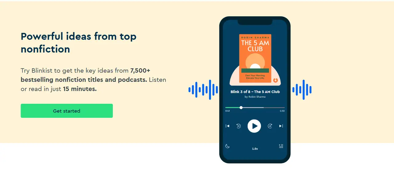 soft gradient is used on blinkist’s daily landing page