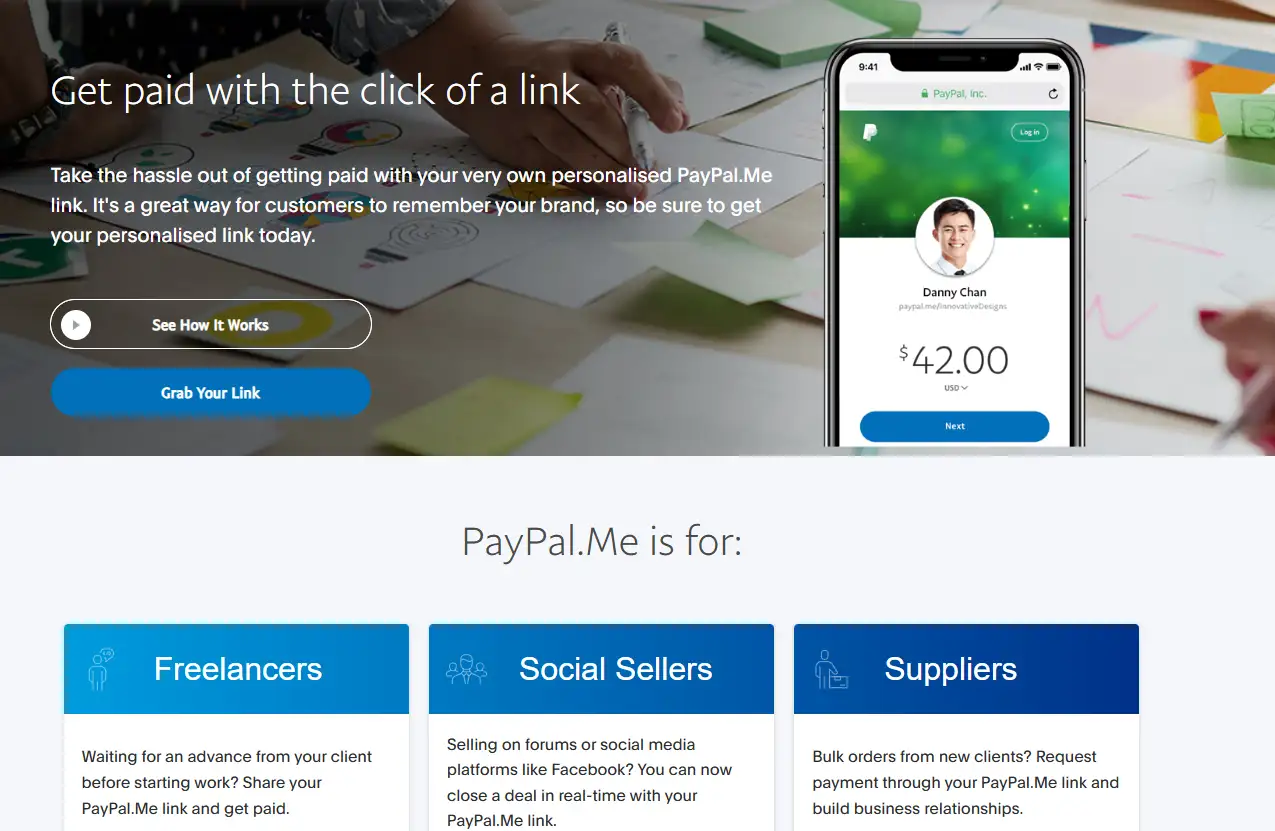 paypal’s landing page