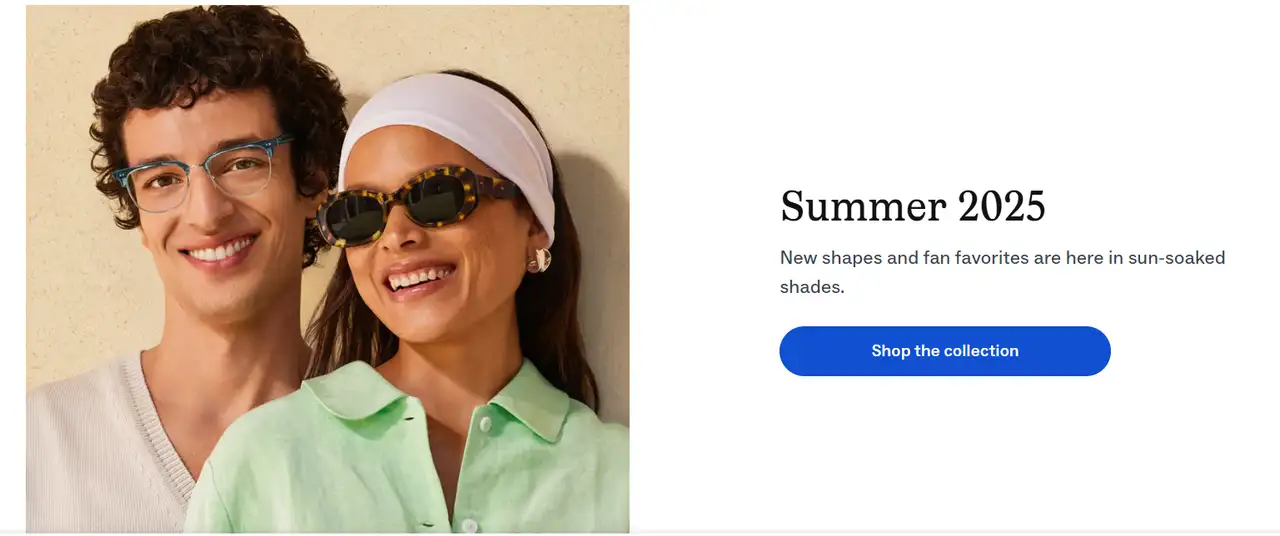 warby parker‘s landing pages showcases its new collections
