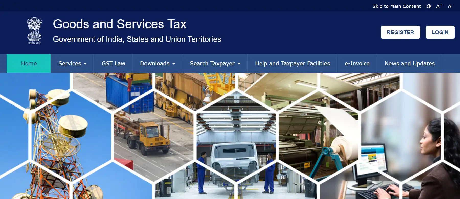 Goods and Services Tax official website's homepage