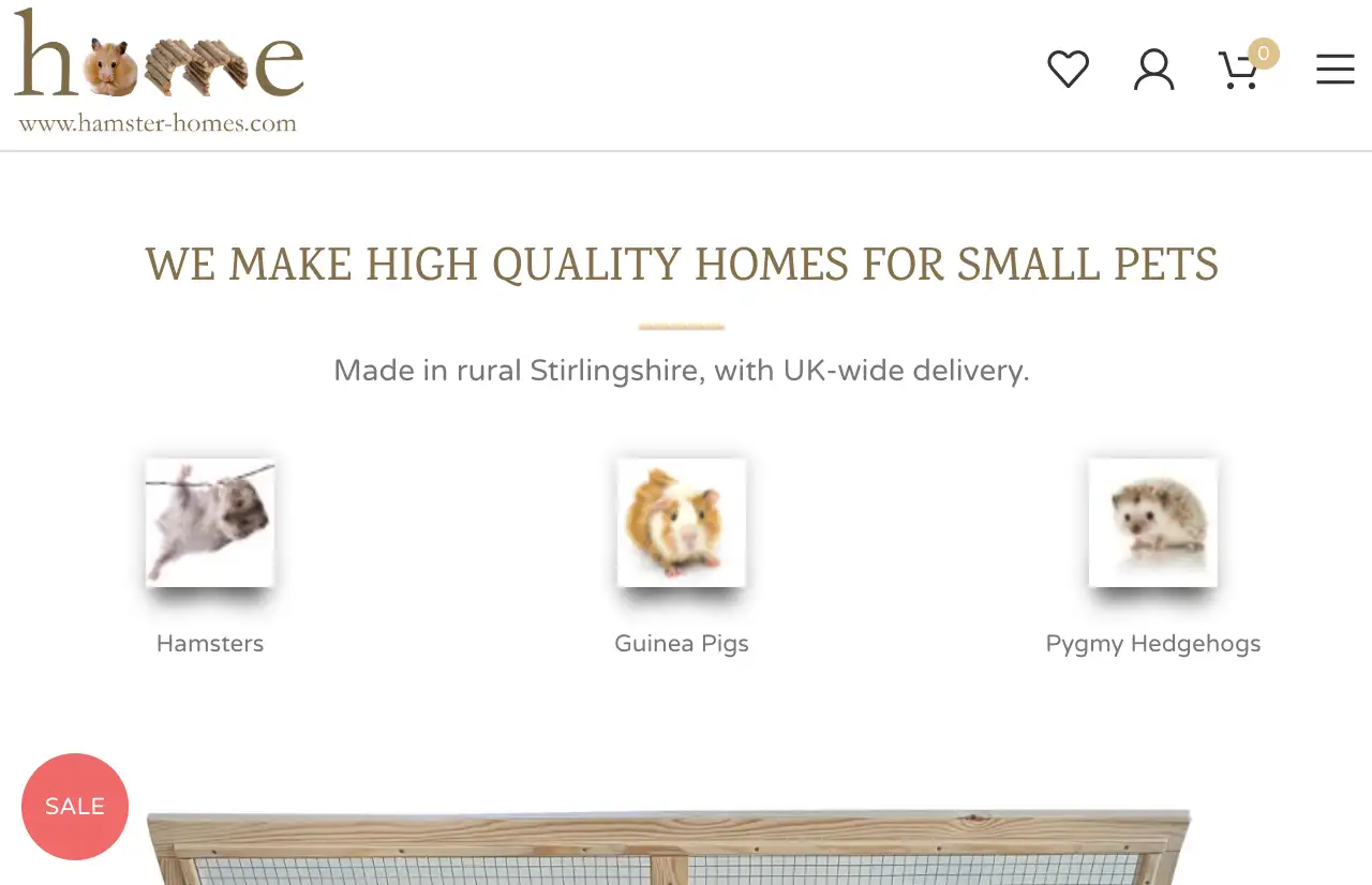 Hamster homes website homepage