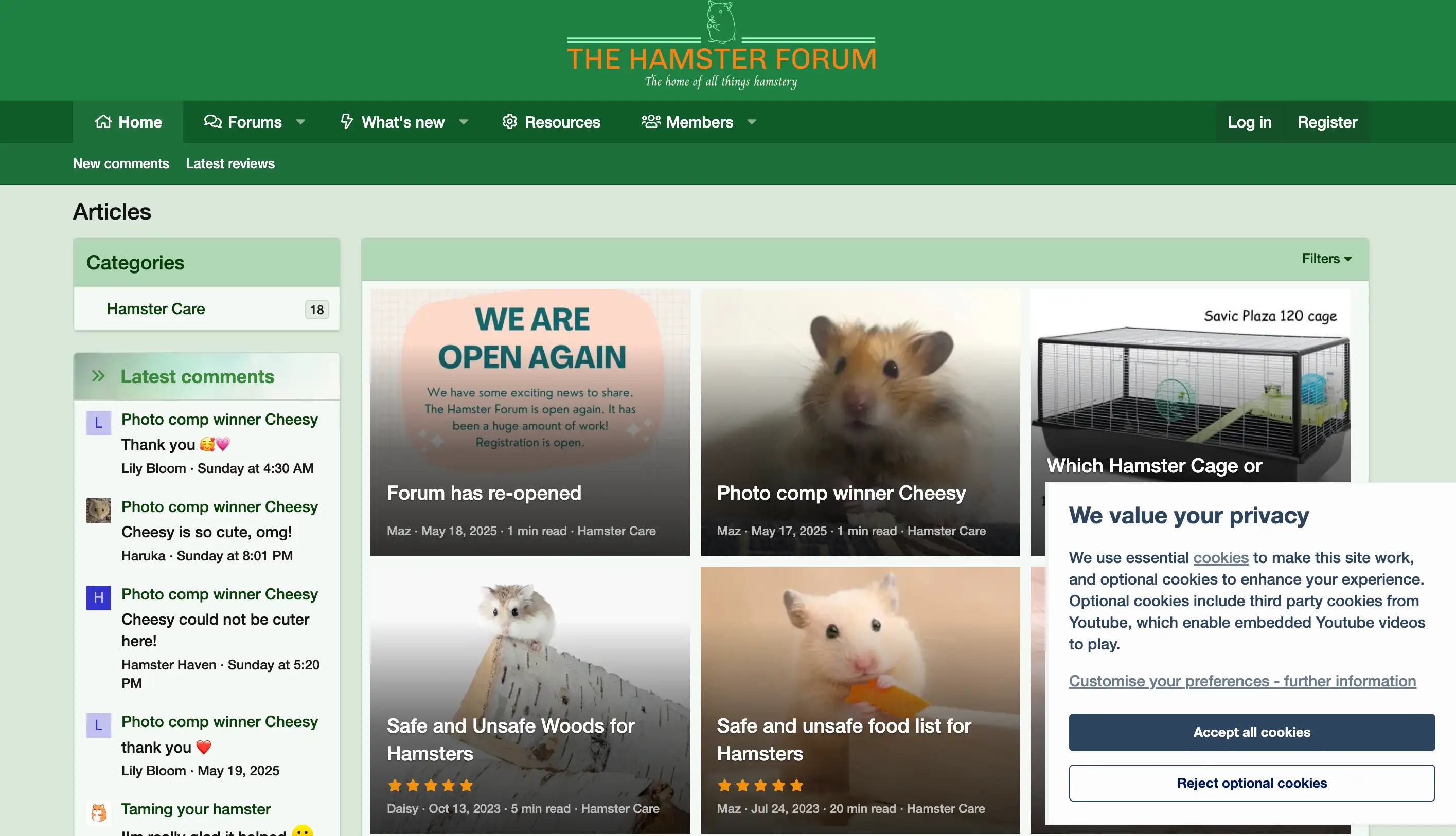 the hamster forum homepage