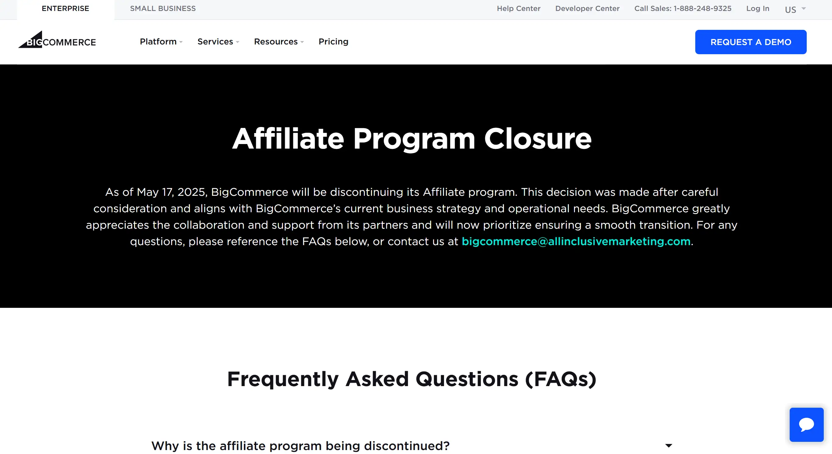 Landing page of BigCommerce affiliate