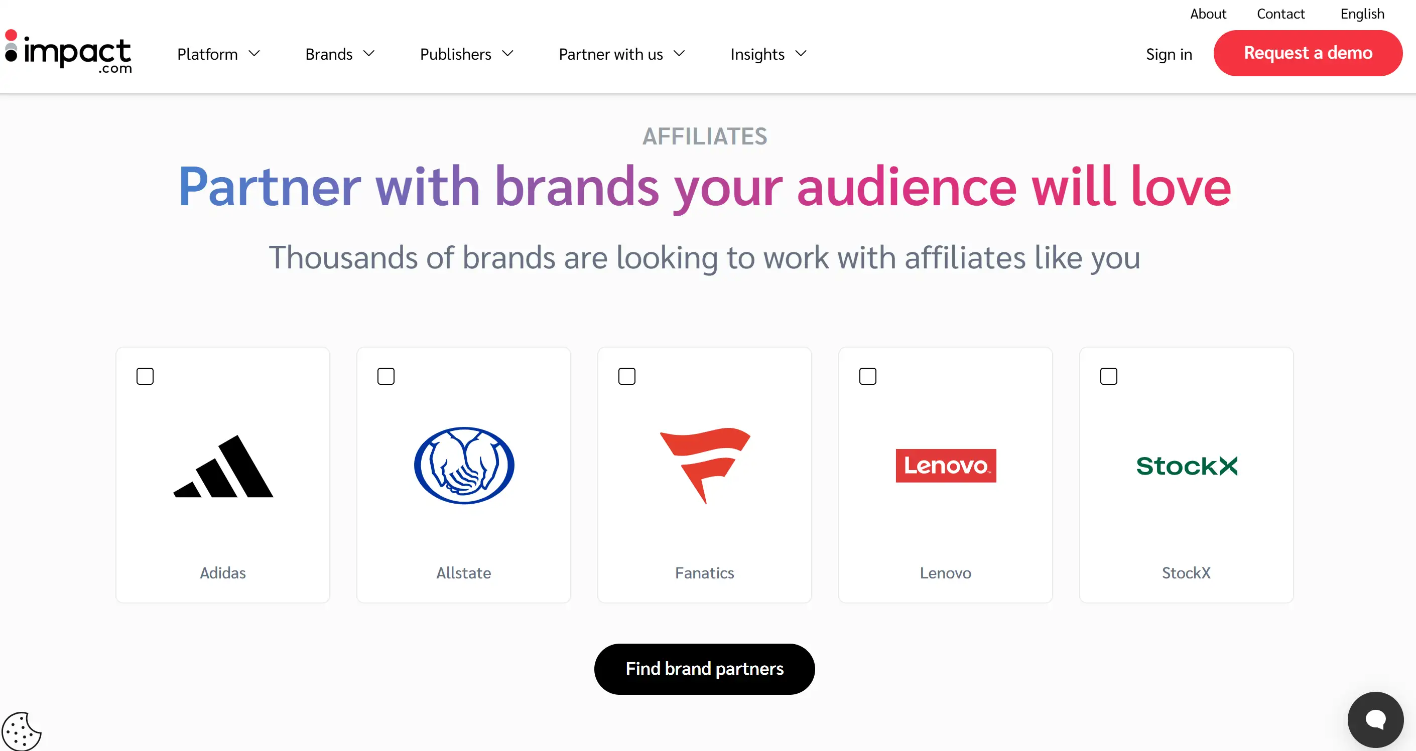 Homepage of Impact affiliate