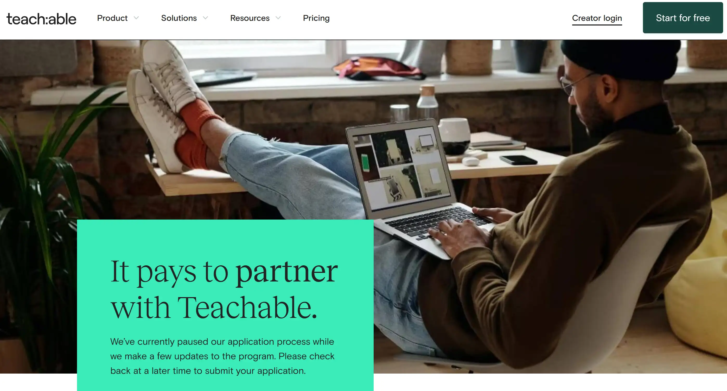 Homepage of Teachable affiliate program