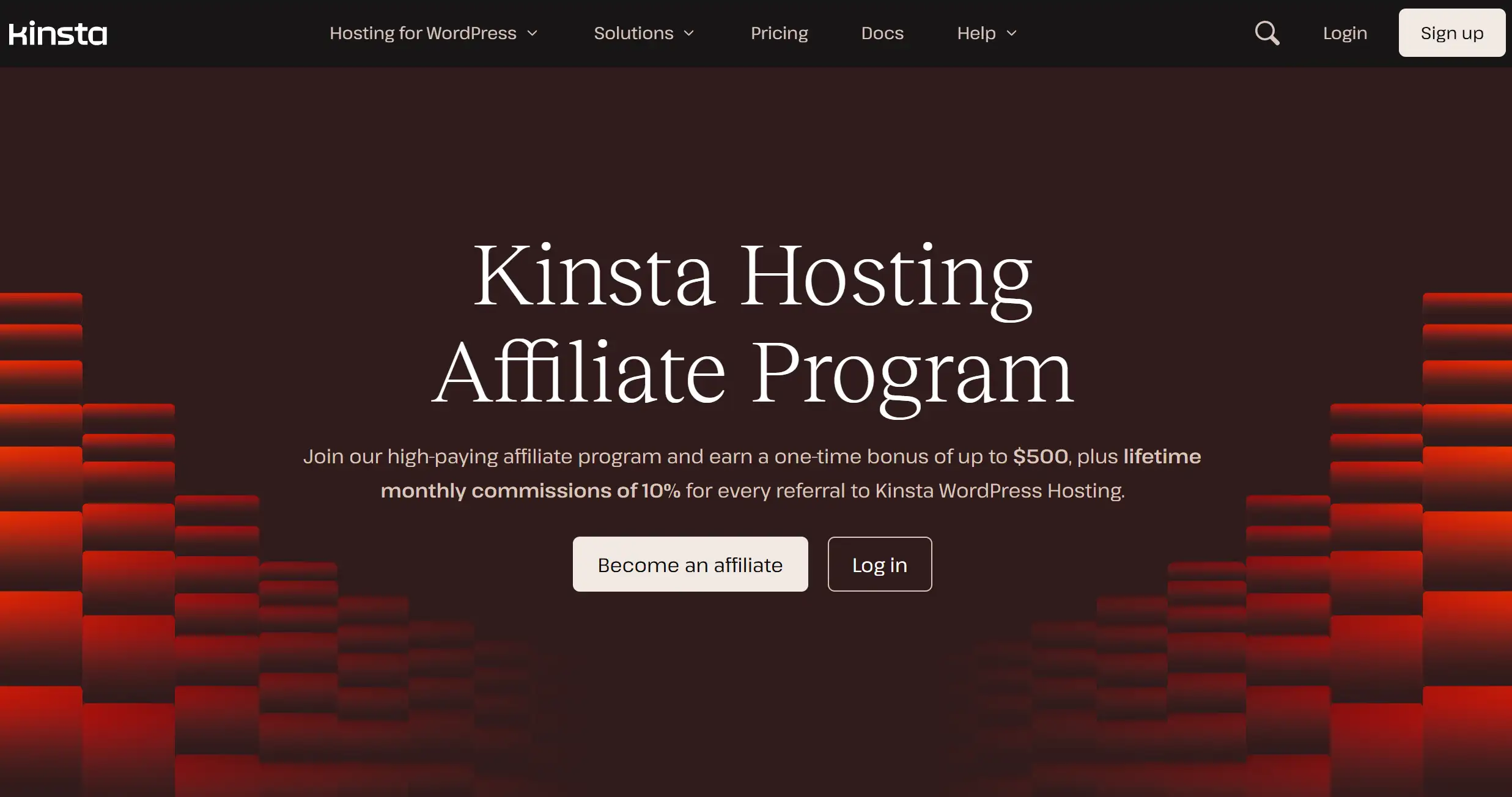 Homepage of Kinsta affiliate