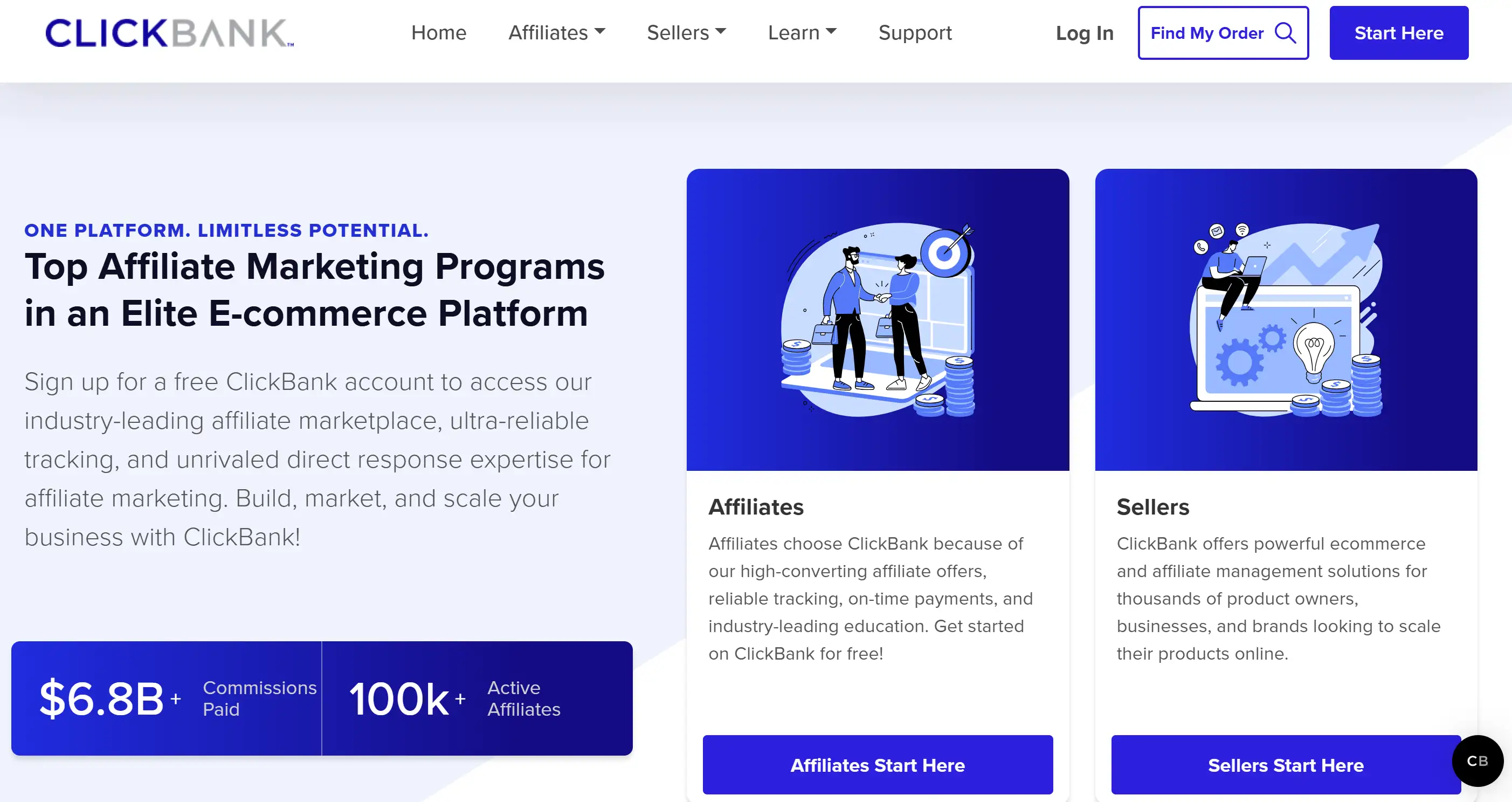 Homepage of ClickBank