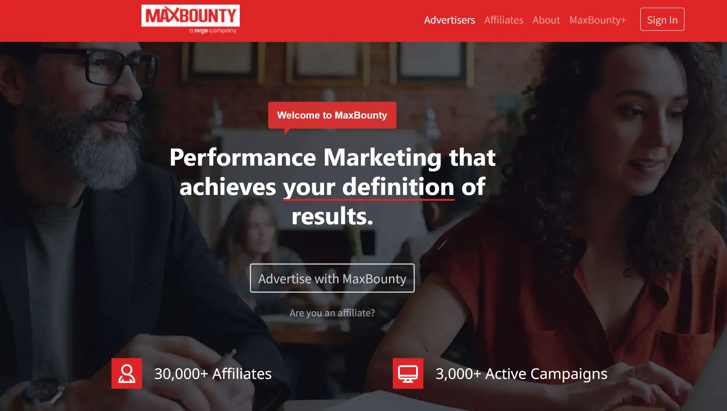 Homepage of MaxBounty Affiliate