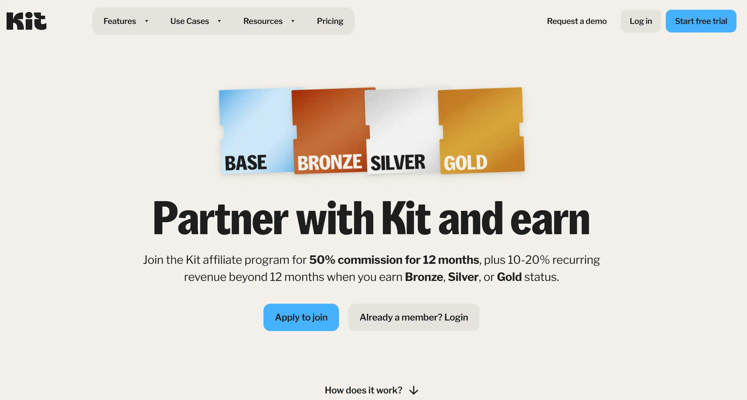 Homepage of Kit Affiliate marketing Program
