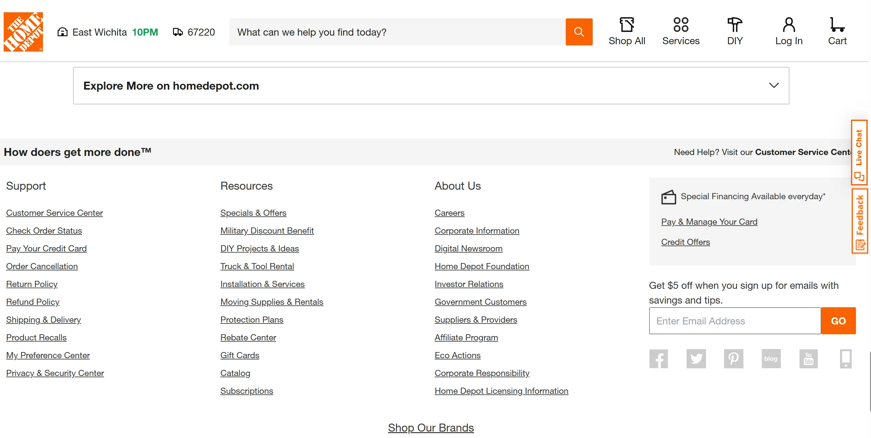 Home Depot platform's footing shows the services it provides