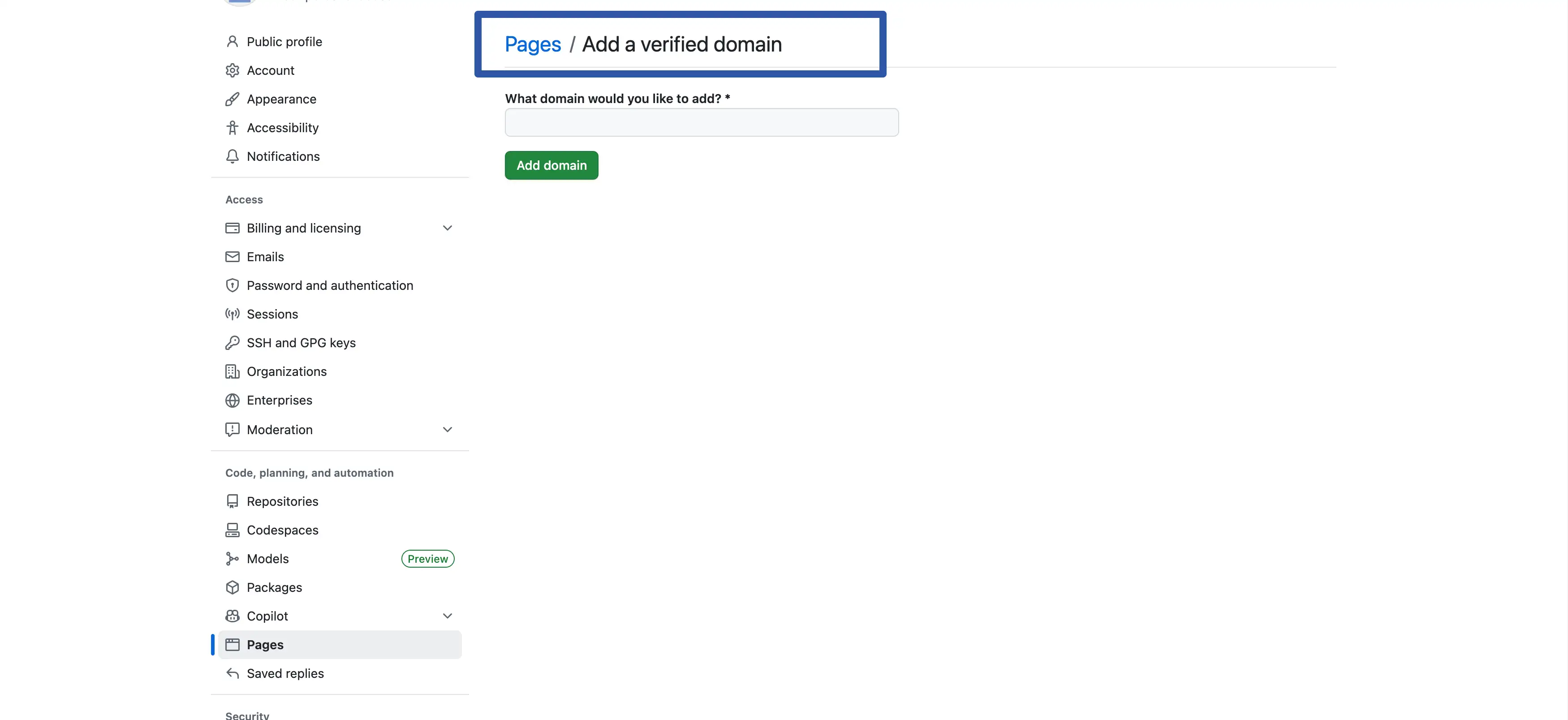 github personal domain github personal domain