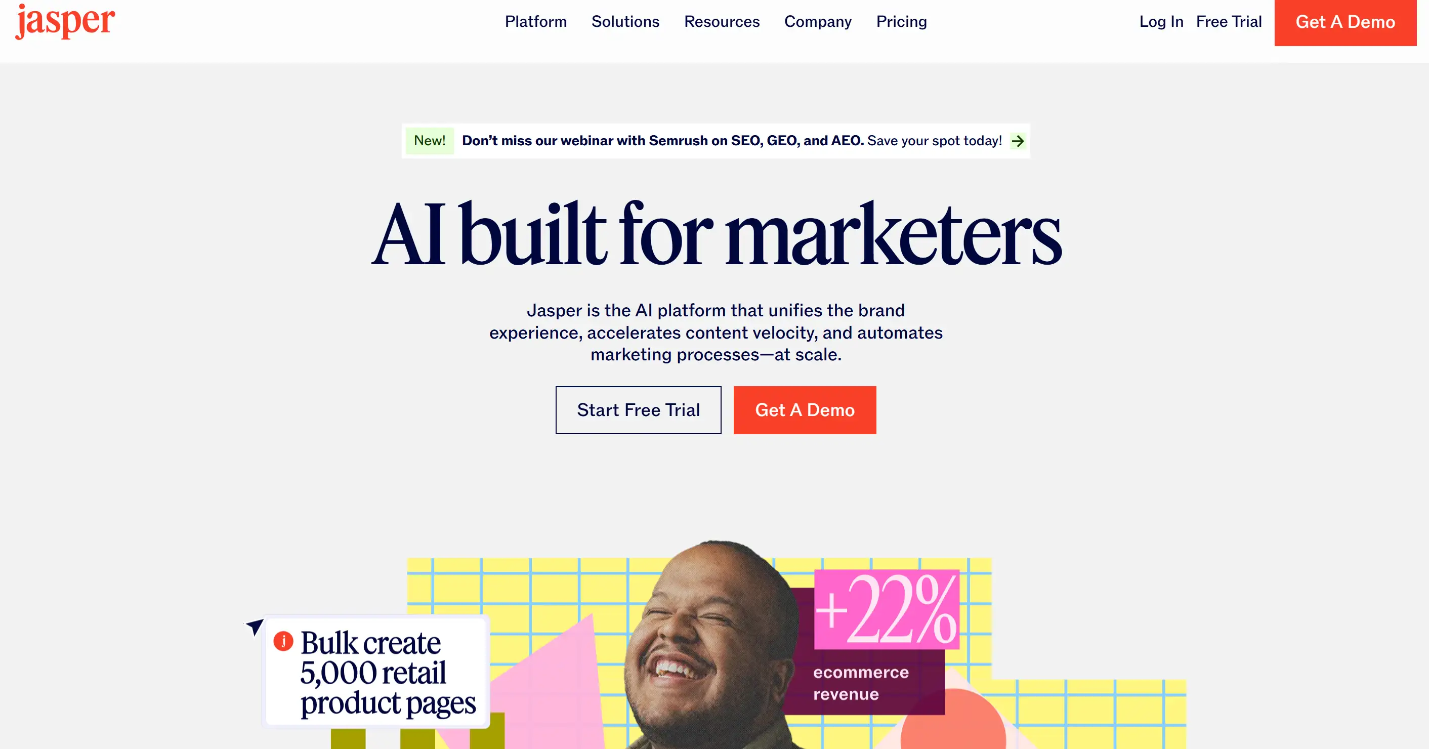 Homepage of Jasper AI Homepage of Jasper AI