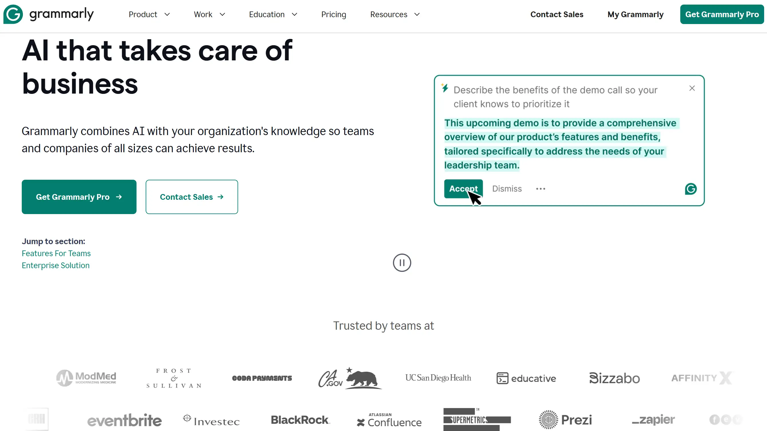 Homepage of Grammarly Business Homepage of Grammarly Business