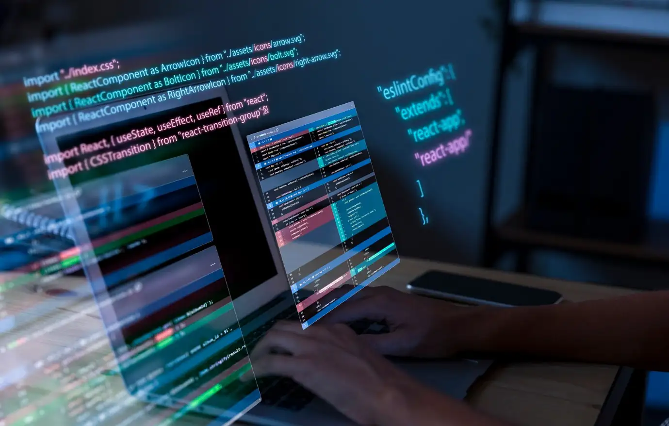 Programming background with person working with codes on computer Programming background with person working with codes on computer