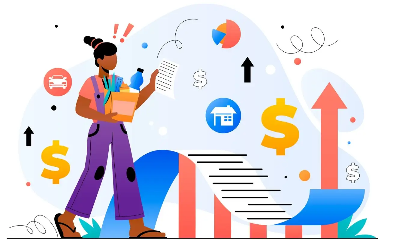 A woman is calculating her cost of living