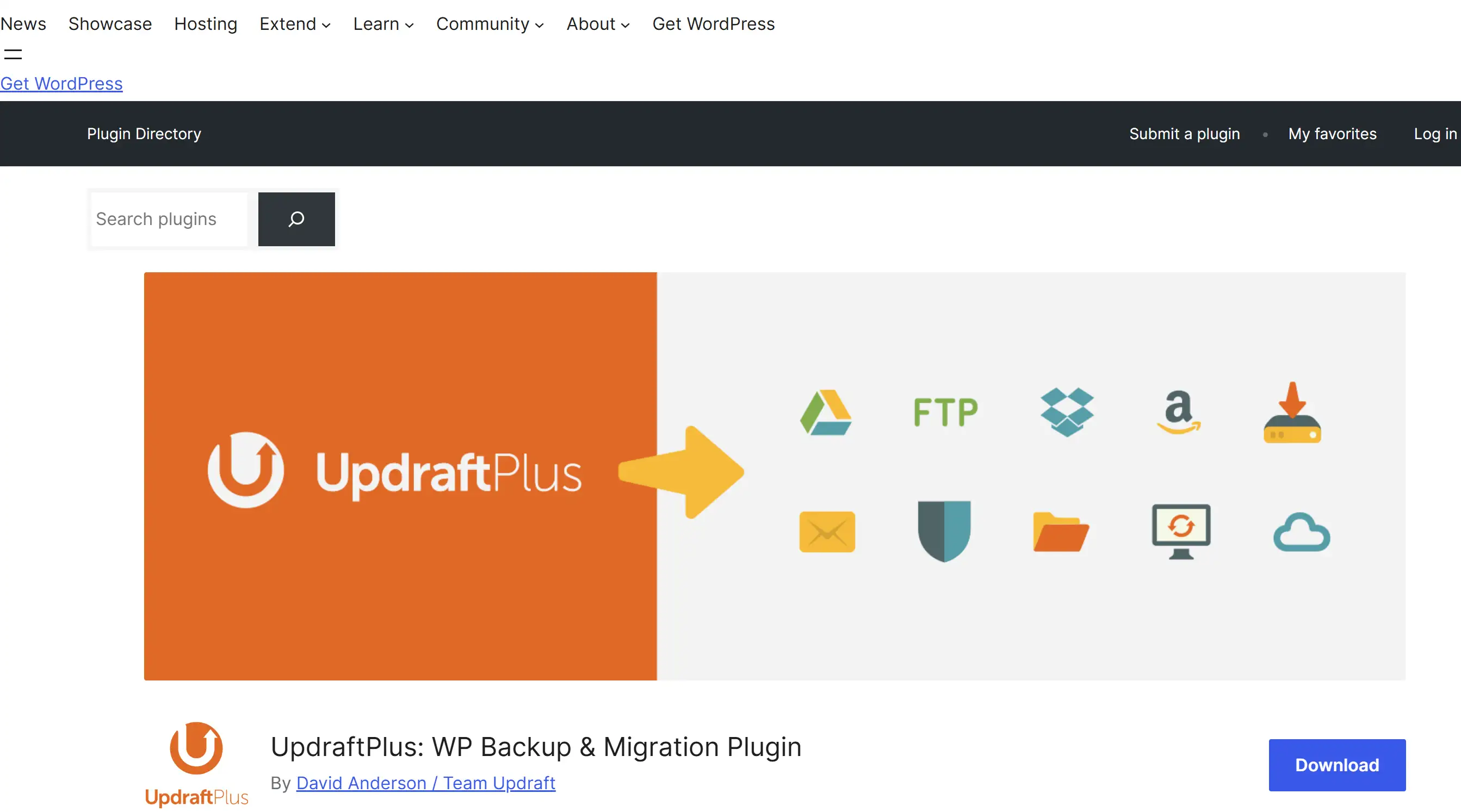 Landing page of UpdraftPlus: WordPRess backup & migration plugin Landing page of UpdraftPlus: WordPRess backup & migration plugin