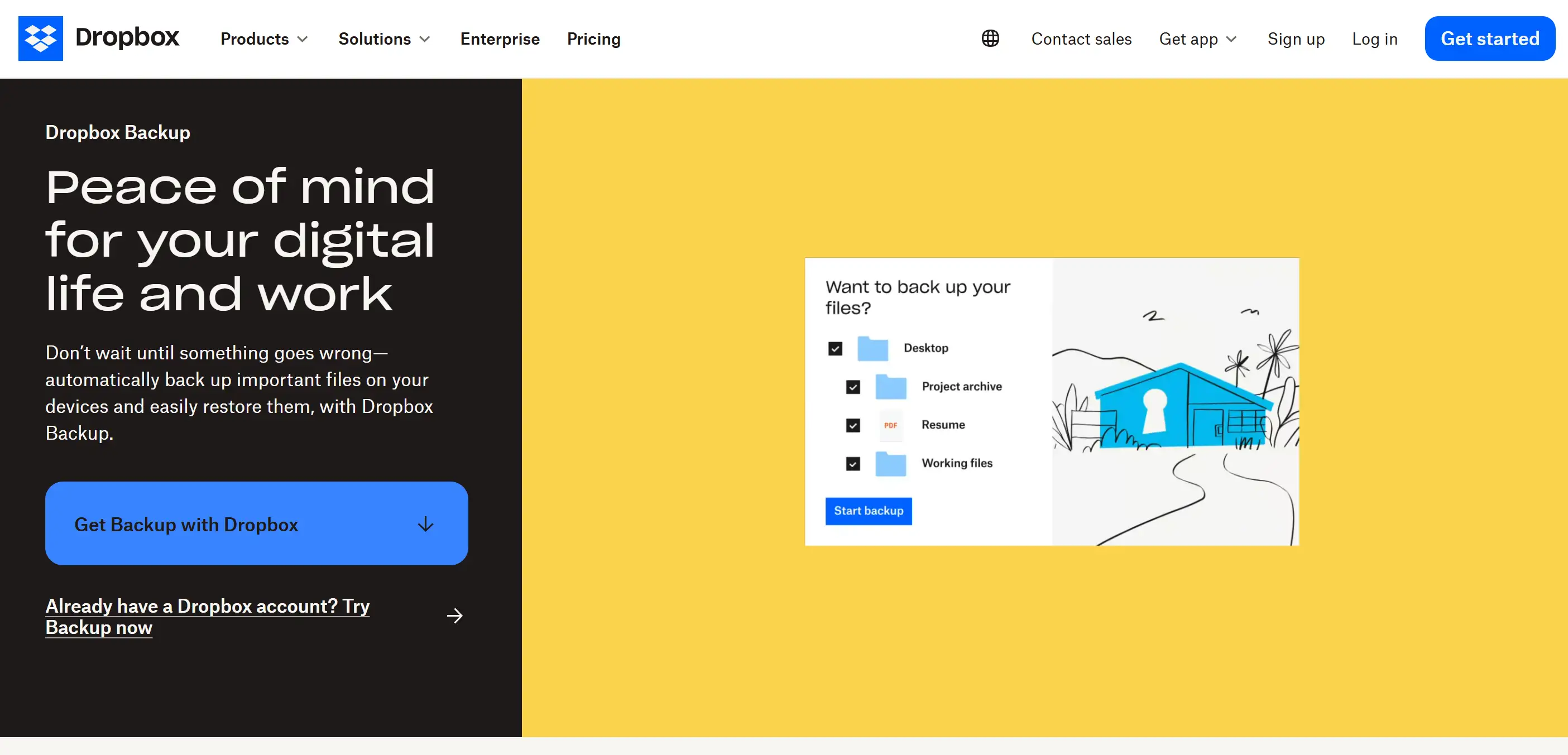 Homepage of Dropbox's cloud backup and recovery Homepage of Dropbox's cloud backup and recovery