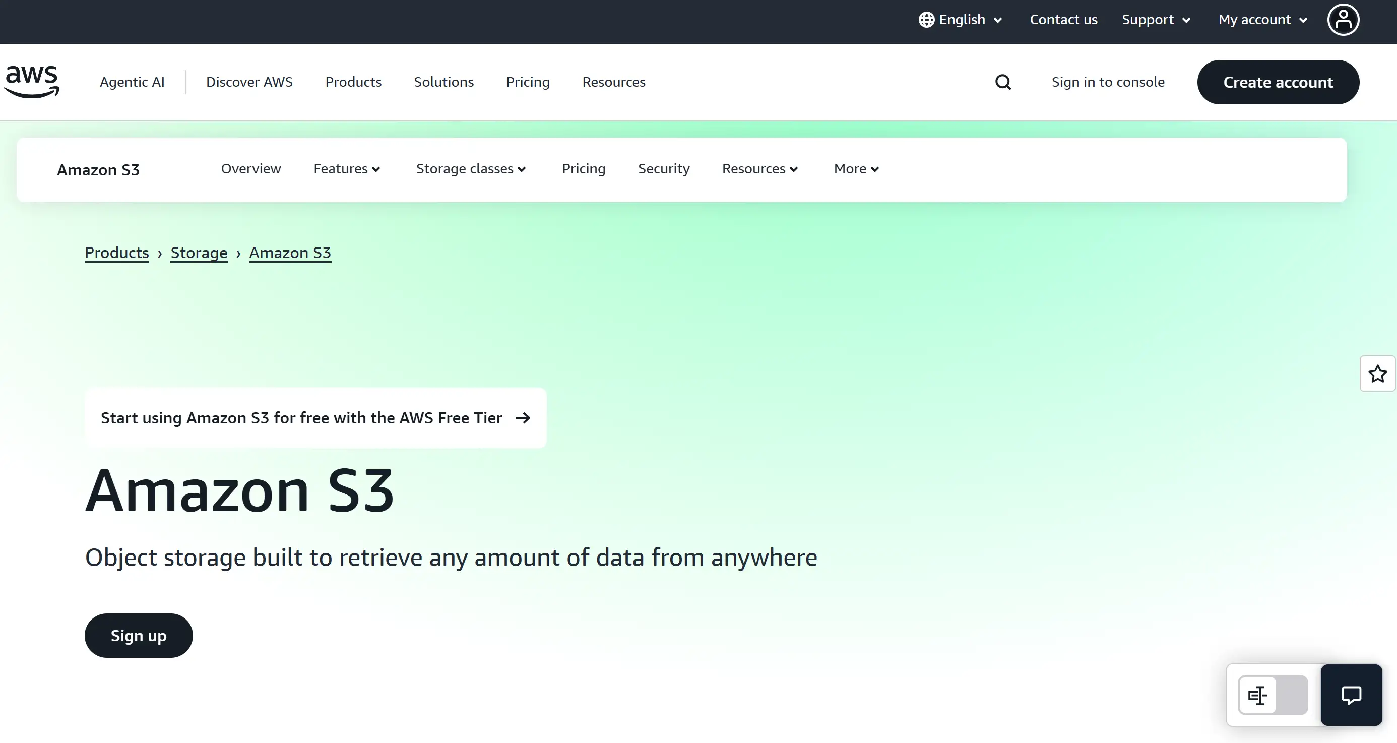 Homepage of Amazon S3 for cloud object storage Homepage of Amazon S3 for cloud object storage