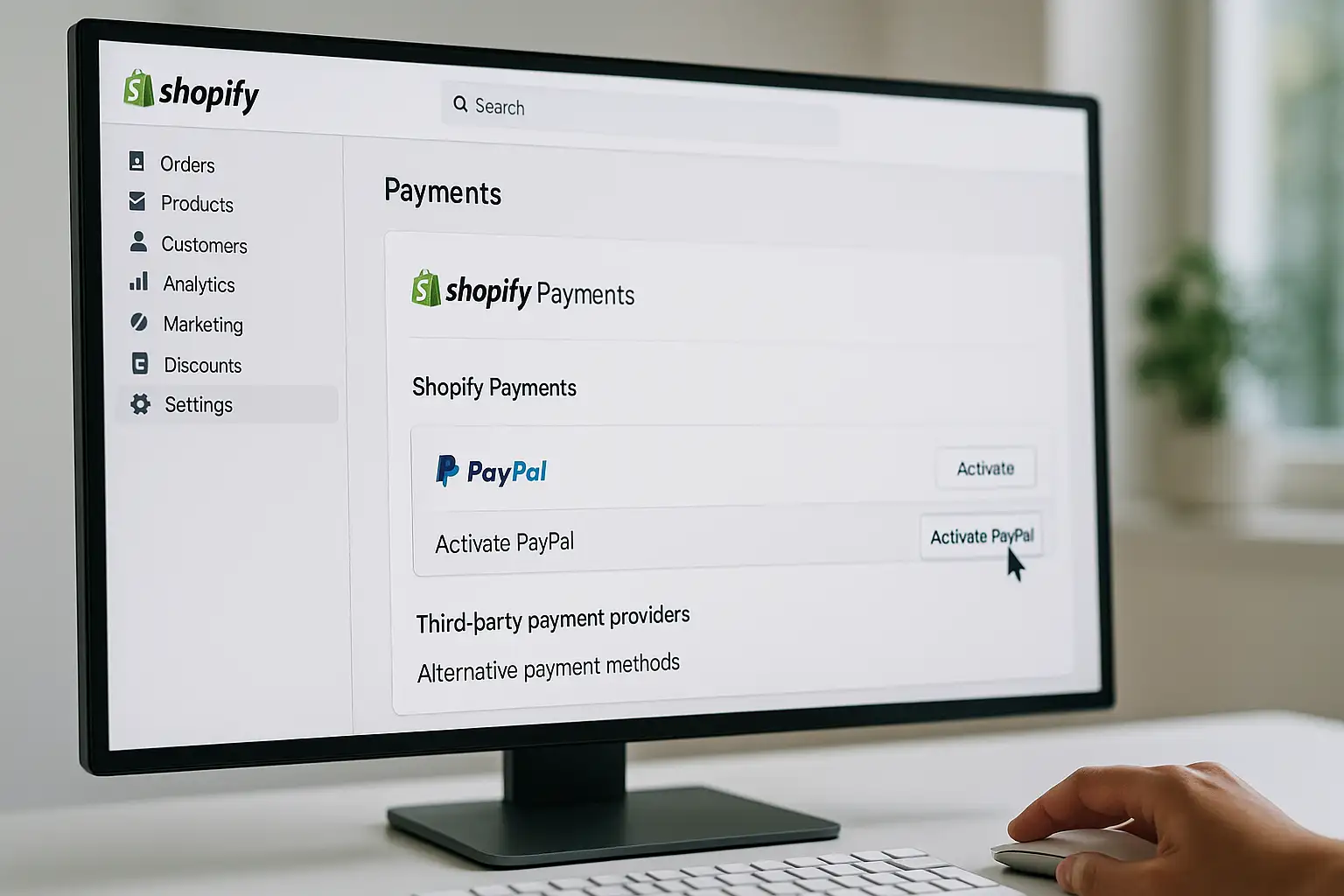 Setting up Shopify international payments by activating major gateways like Shopify Payments and PayPal in the store's settings.