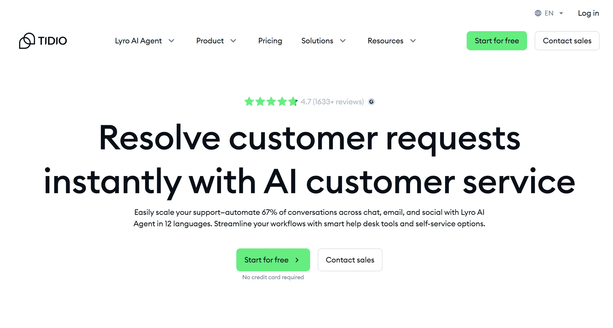 Tidio AI chatbot homepage Tidio AI chatbot homepage