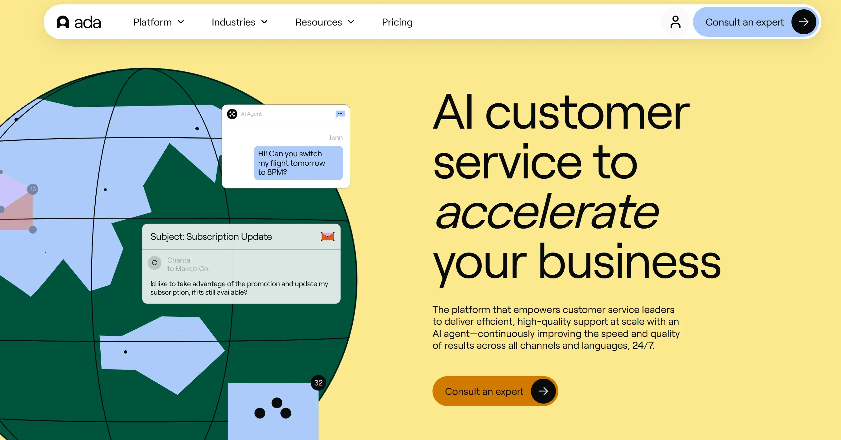 Ada AI customer service platform homepage