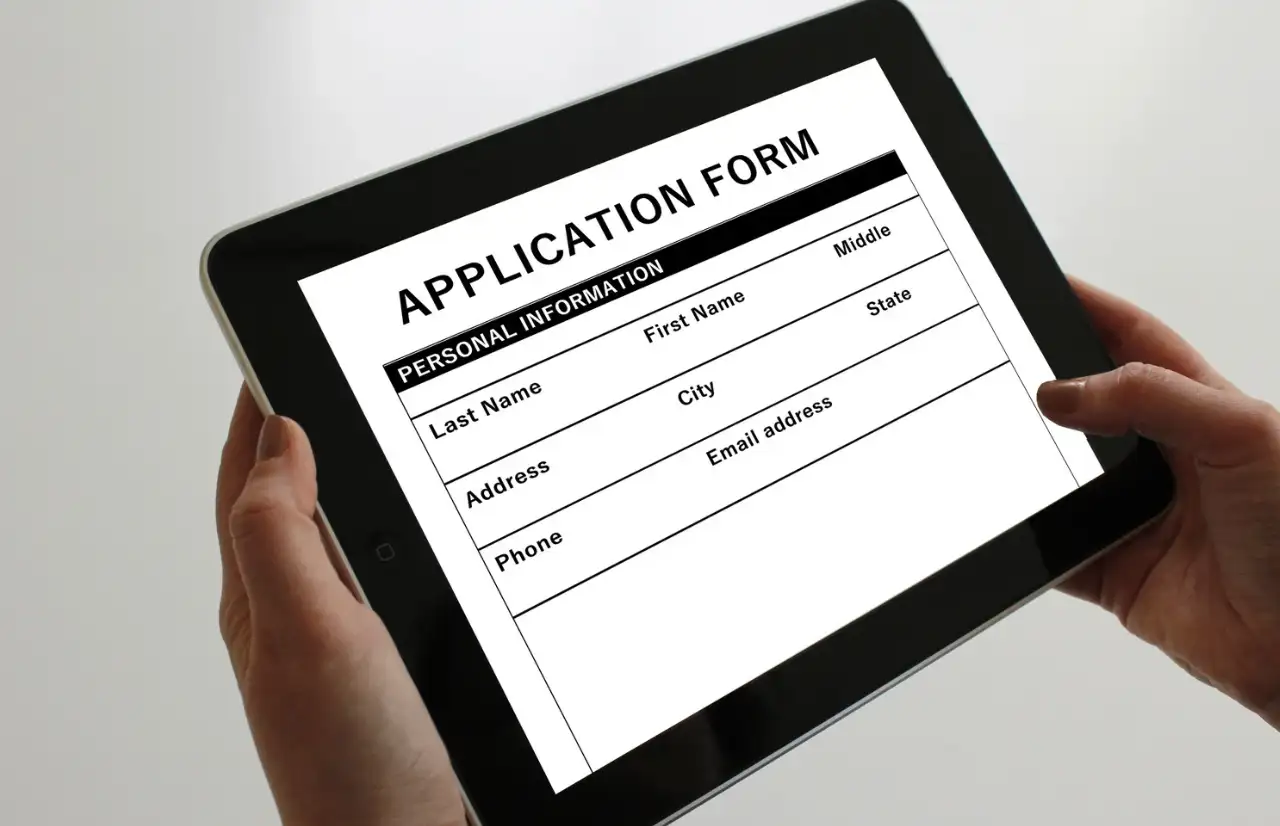 ipad showing college application form