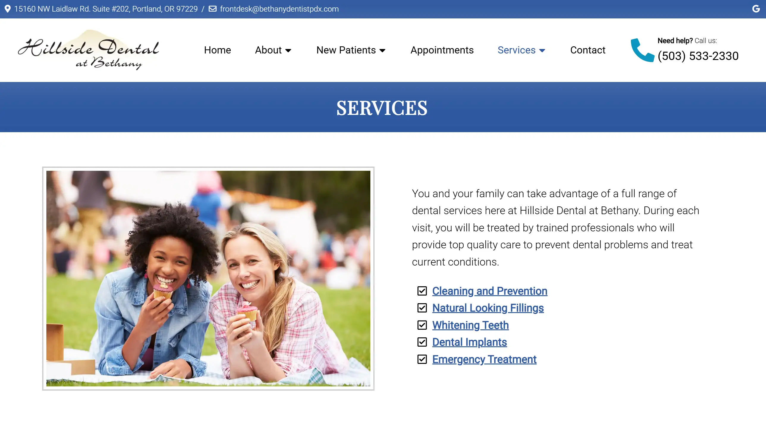 Hillside Dental at Bethany's service web page Hillside Dental at Bethany's service web page