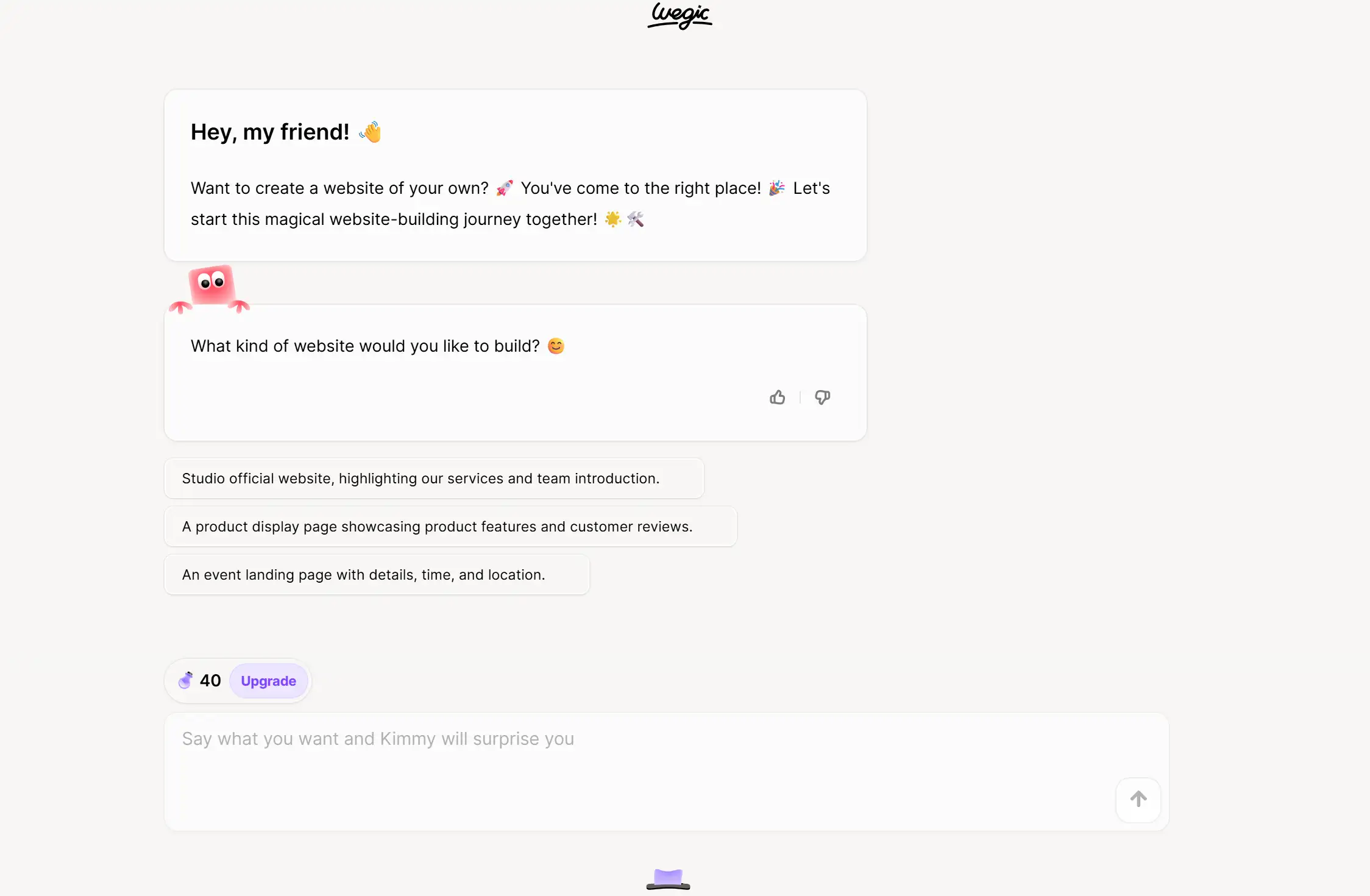Chat with Kimmy about website creation on Wegic Chat with Kimmy about website creation on Wegic