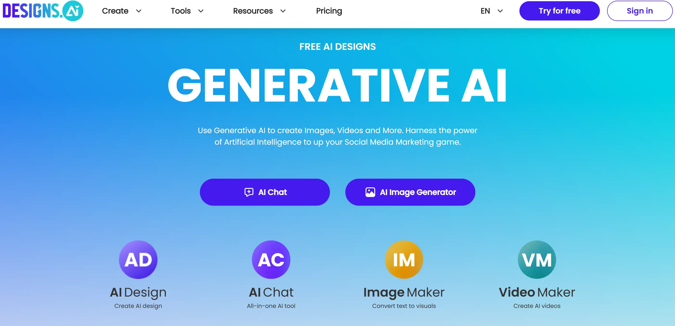 Designs.ai's homepage