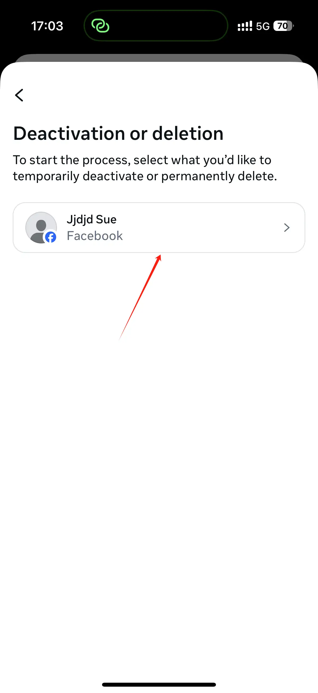 Select the account you want to deactivate