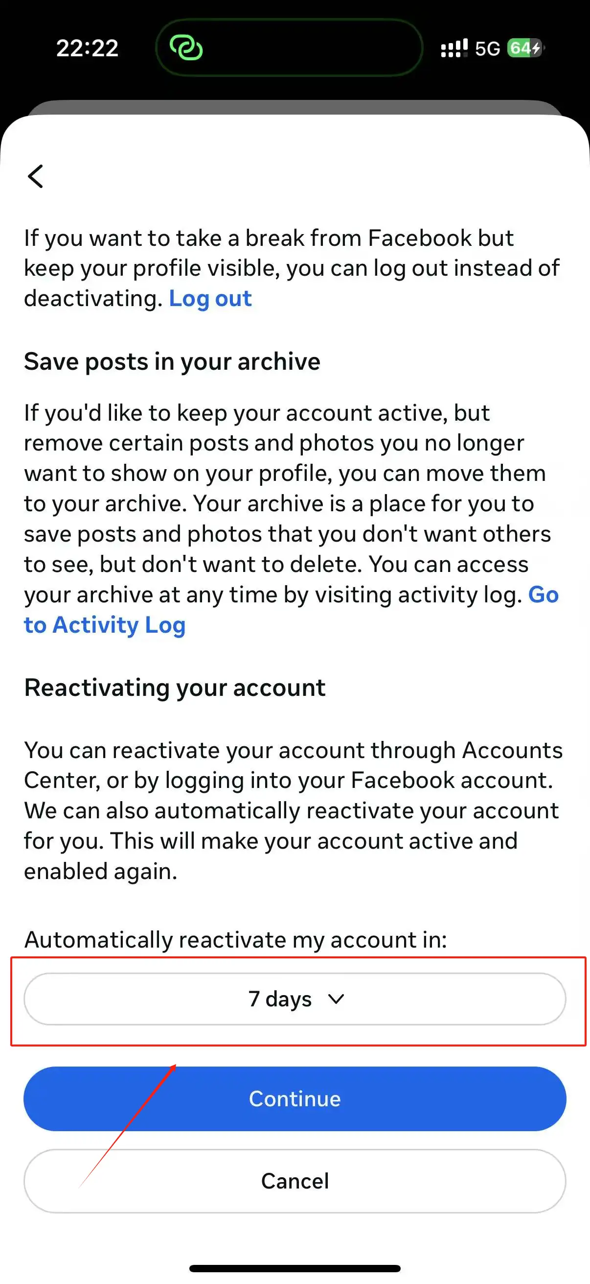 Choose when to reactivate your previous account