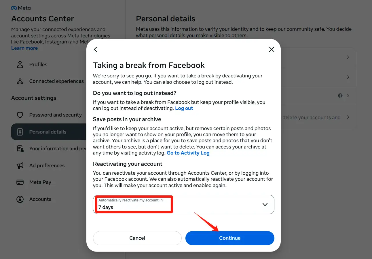 Choose when to reactivate your account