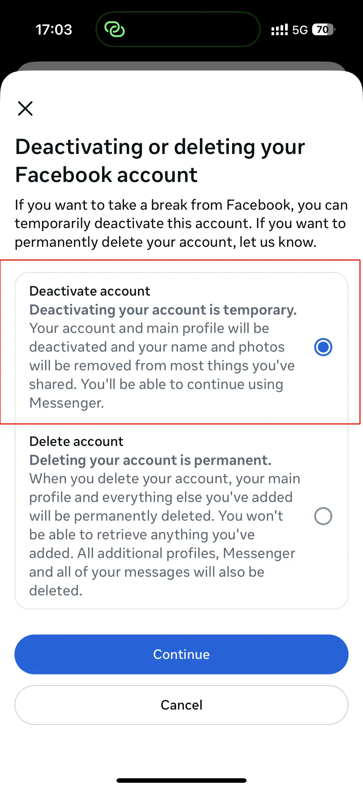 Select "Deactivate Account"