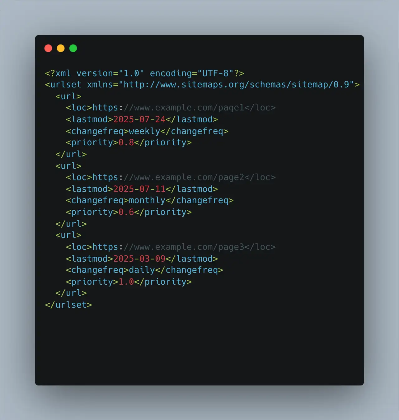 A screenshot demonstrating how to find a websites sitemap by typing sitemap.xml directly into the browser.