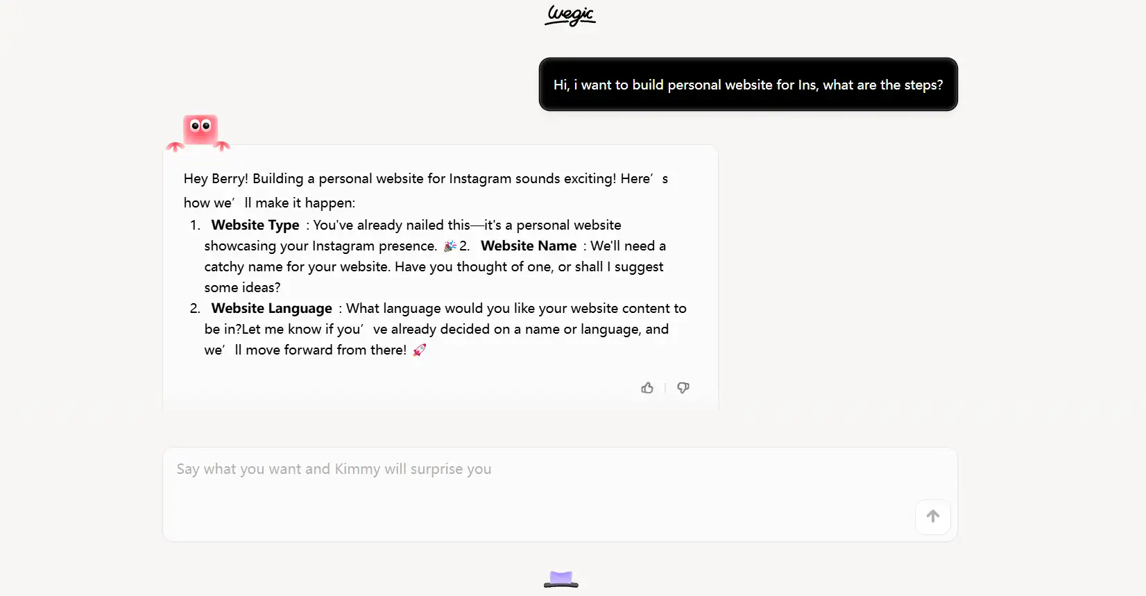 build personal website by chatting