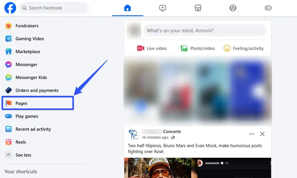 Open your Facebook homepage and select "Home" from the left menu
