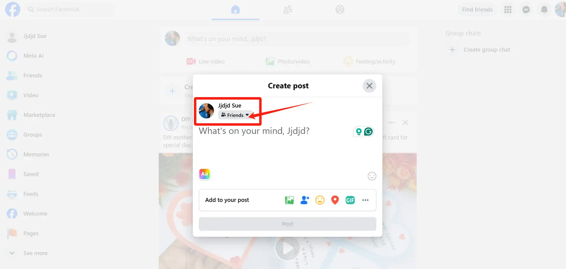 Select the "friends" option when creating a new post