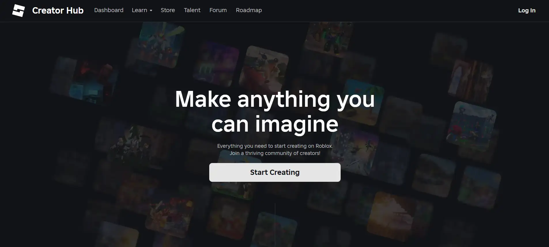 Homepage of Roblox Creator Hub